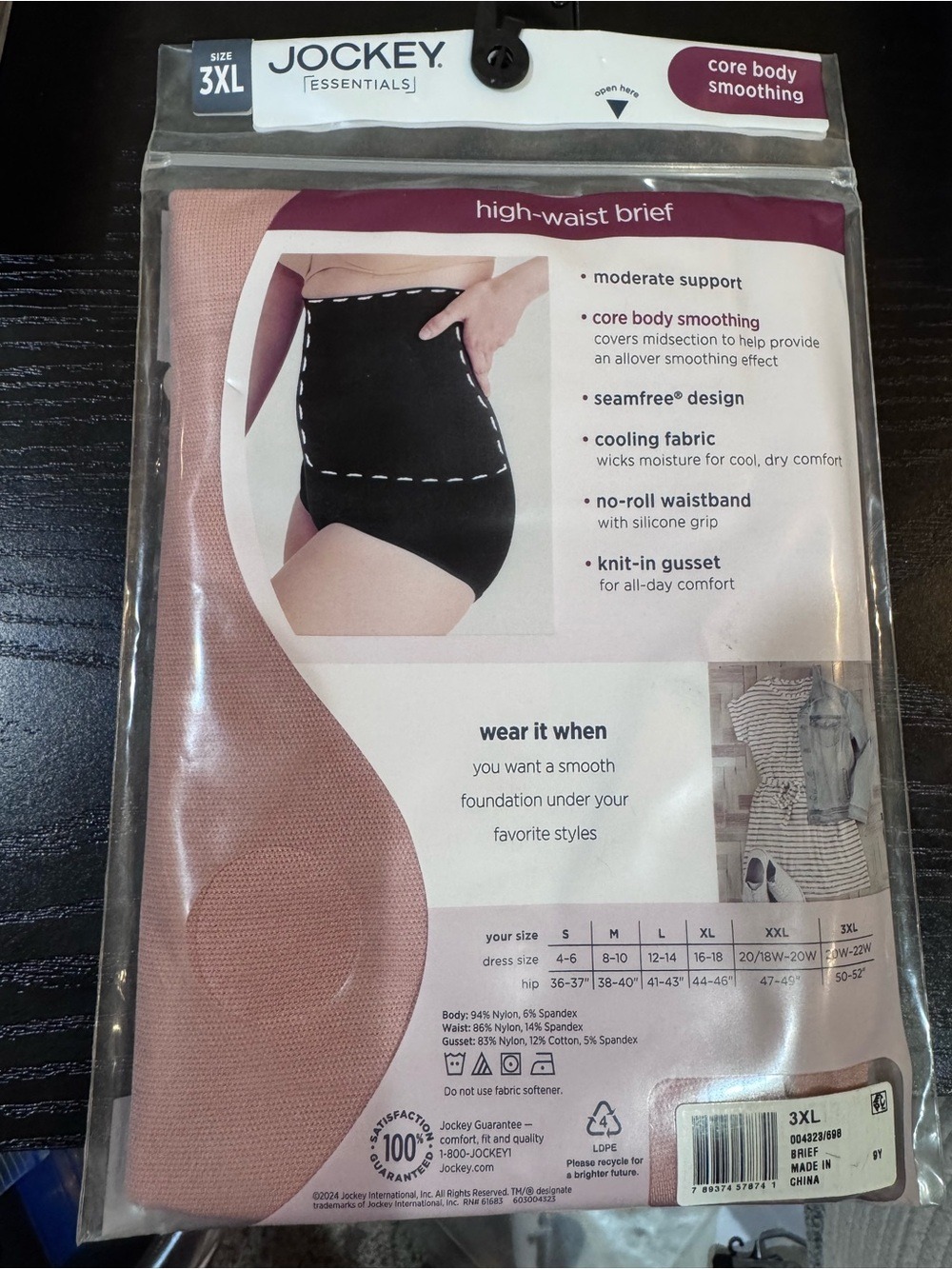 Jockey Essentials High-Waist Core Body Smoothing Brief - Pink 3XL - Picture 5 of 7